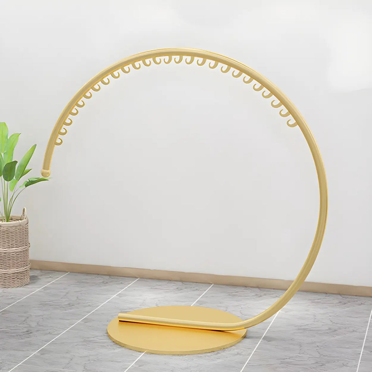 Elegant Golden Metal Arch Hooks Freestanding Coat Rack Image - 2