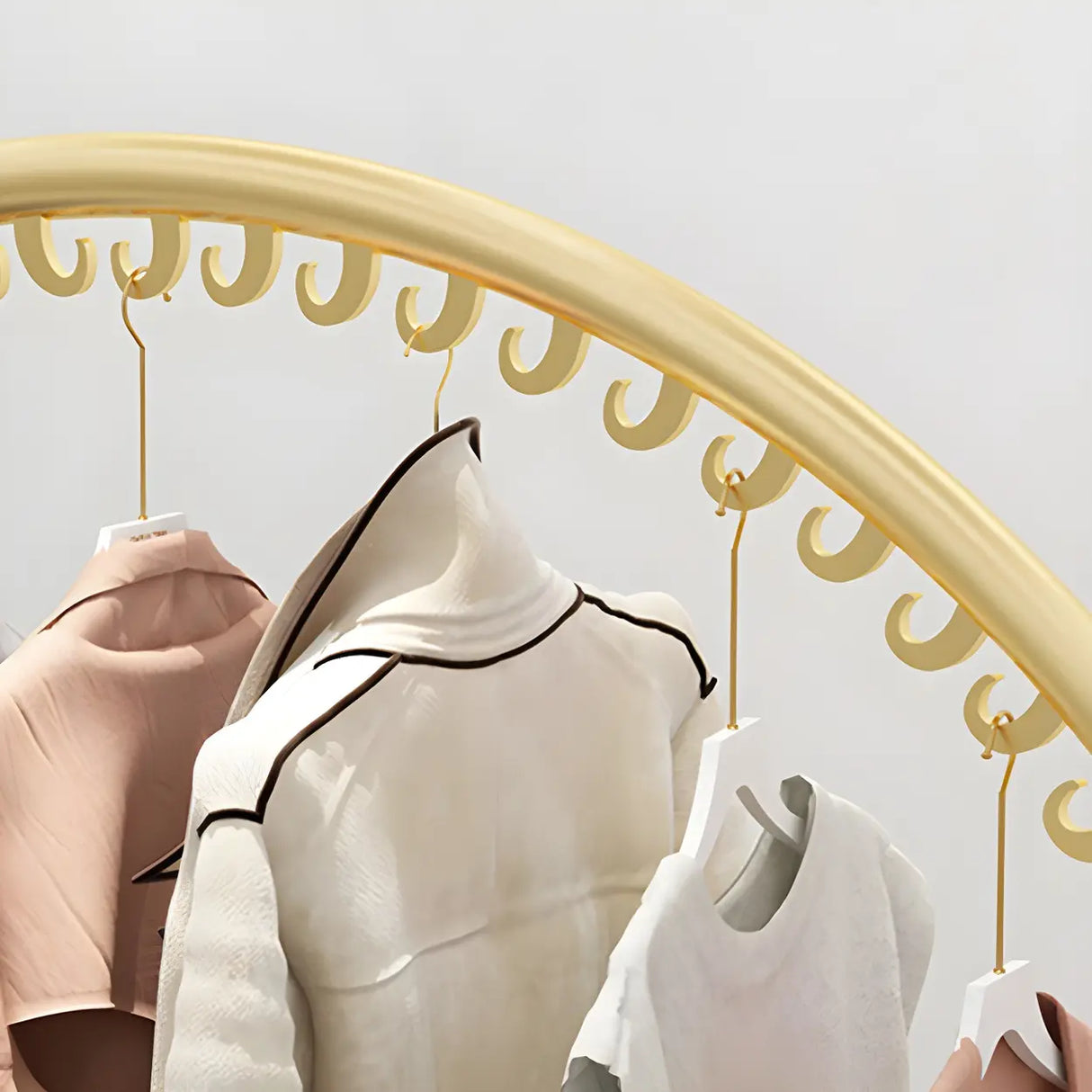 Elegant Golden Metal Arch Hooks Freestanding Coat Rack Image - 8