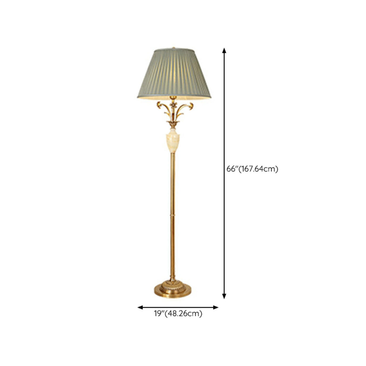 Elegant Green Pleated Shade and Gold Floor Lamp