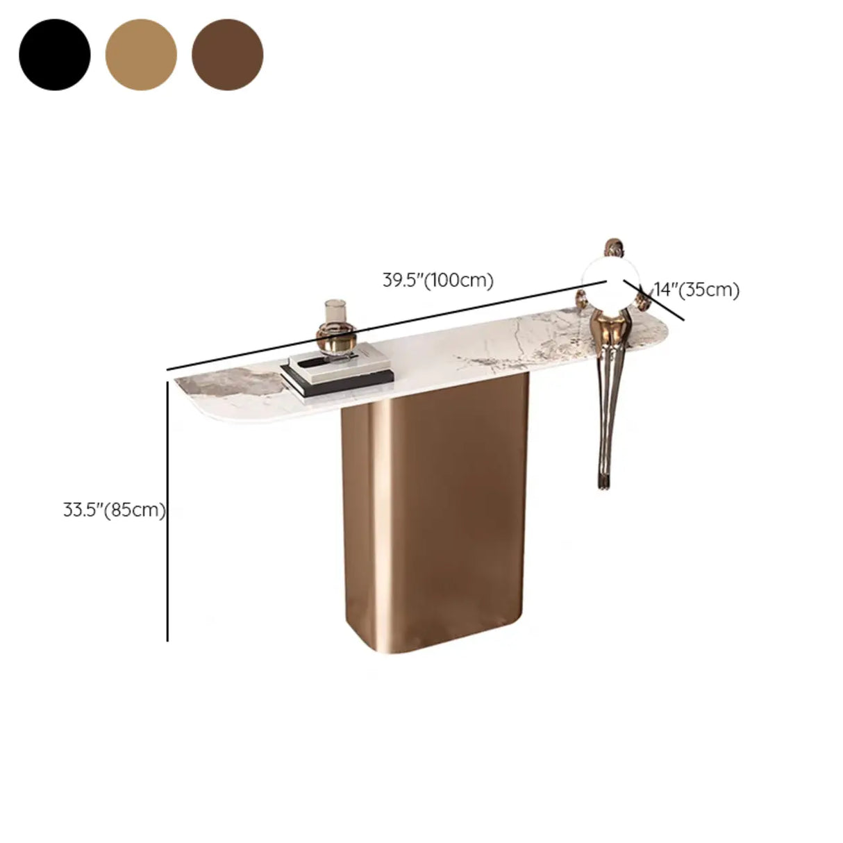 Elegant Half-circle Pedestal Stone Gold Base Console Table