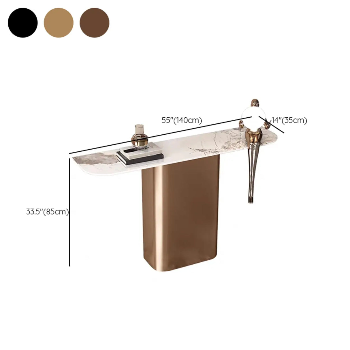 Elegant Half-circle Pedestal Stone Gold Base Console Table Image - 12