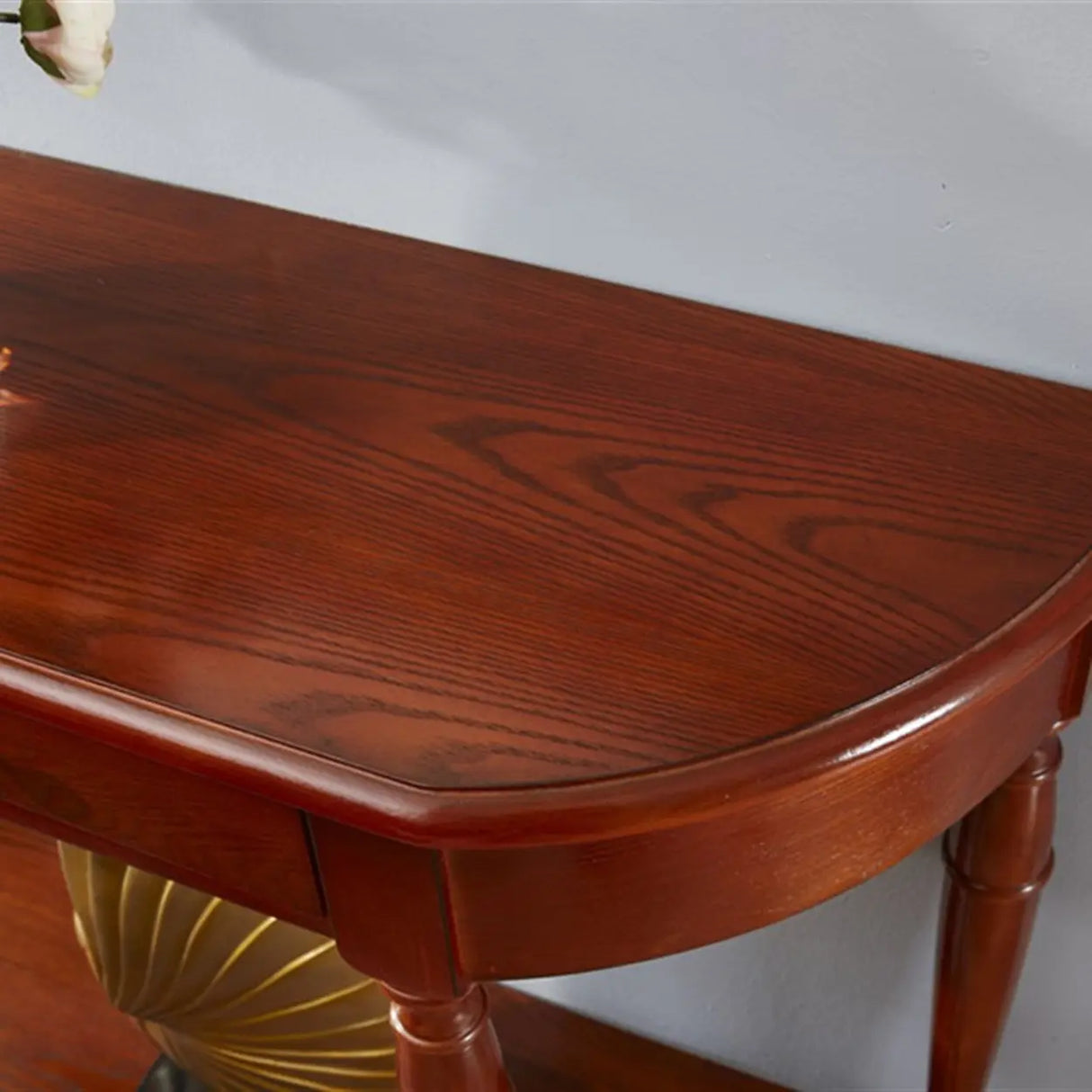 Elegant Half Moon Cherry Wood Storage Console Table Image - 4