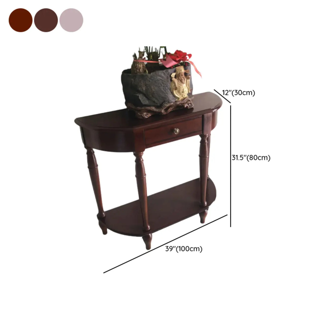 Elegant Half Moon Cherry Wood Storage Console Table Image - 9