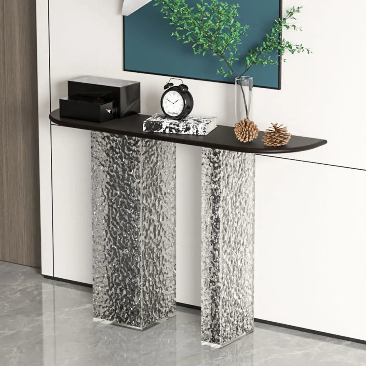 Elegant Half Moon Clear Acrylic Pedestal Console Table Image - 2