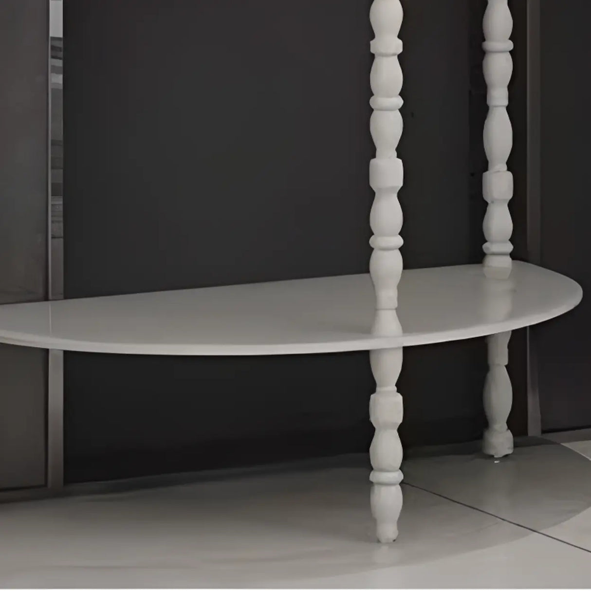 Elegant Half Moon White Wood Console Table with Shelves Image - 4