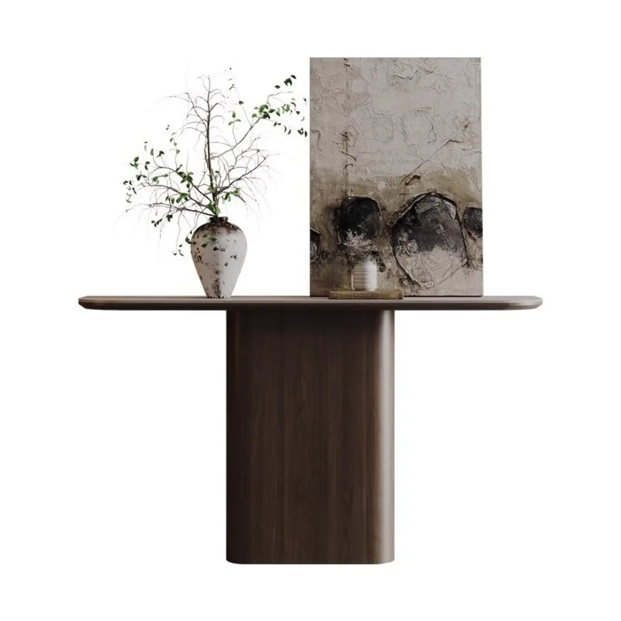 Elegant Half Moon Wood Pedestal Base Console Table Image - 2