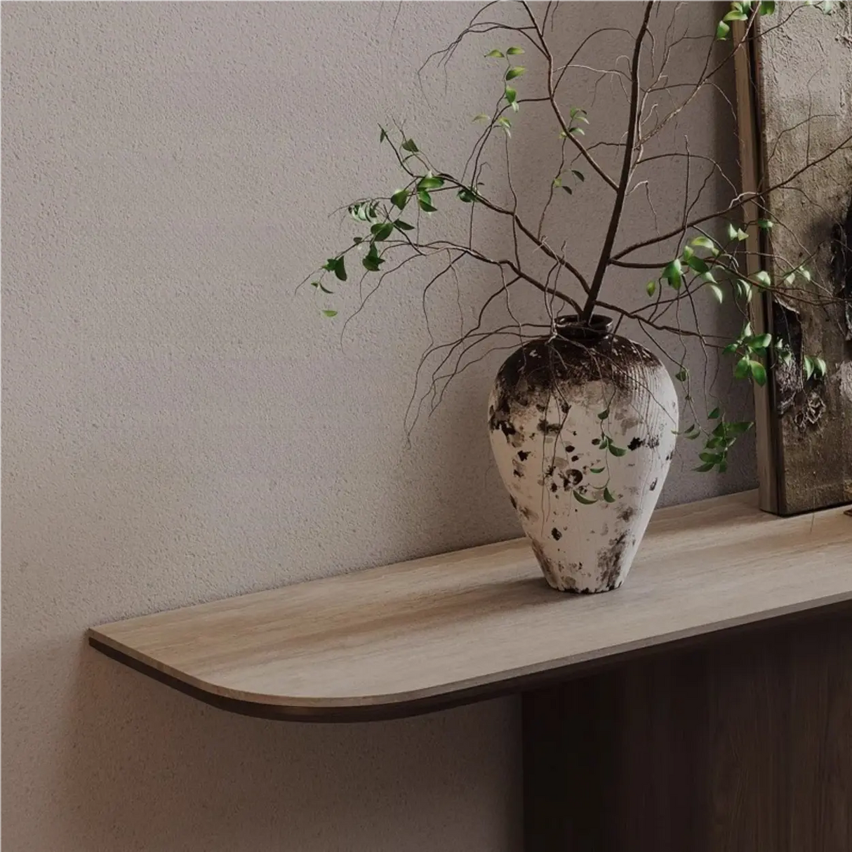 Elegant Half Moon Wood Pedestal Base Console Table Image - 5