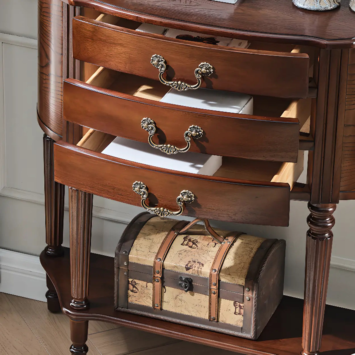 Elegant Half Round Wood Console Table with Drawers Image - 3