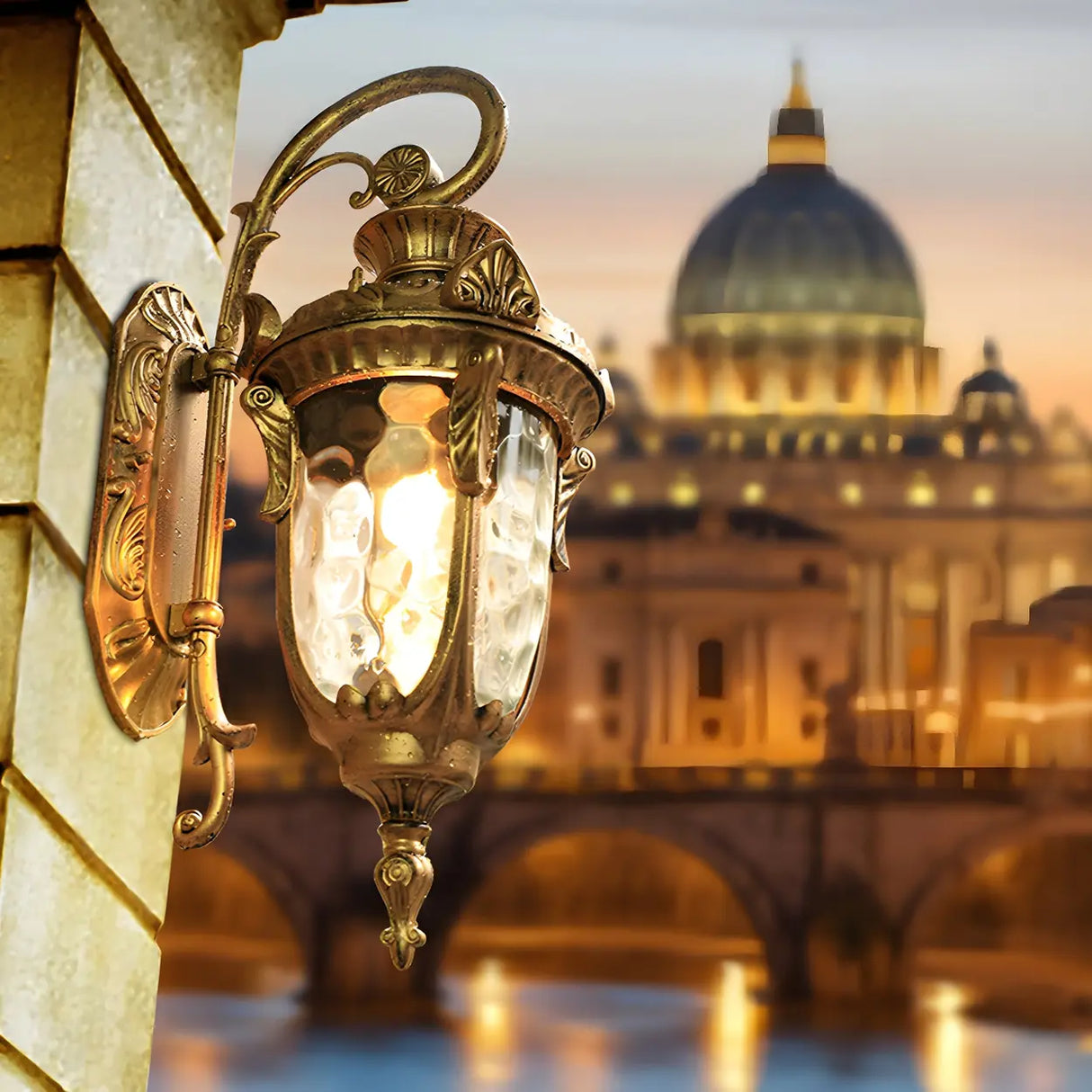 Elegant Lantern Bronze Glass Outdoor LED Wall Lamp Image - 11