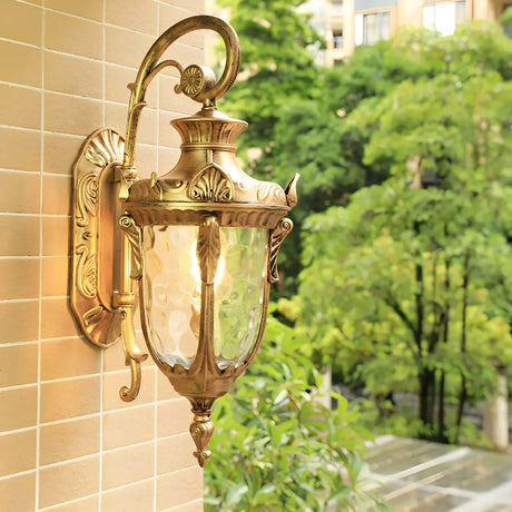 Elegant Lantern Bronze Glass Outdoor LED Wall Lamp Image - 1