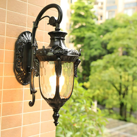 Elegant Lantern Bronze Glass Outdoor LED Wall Lamp Image - 2