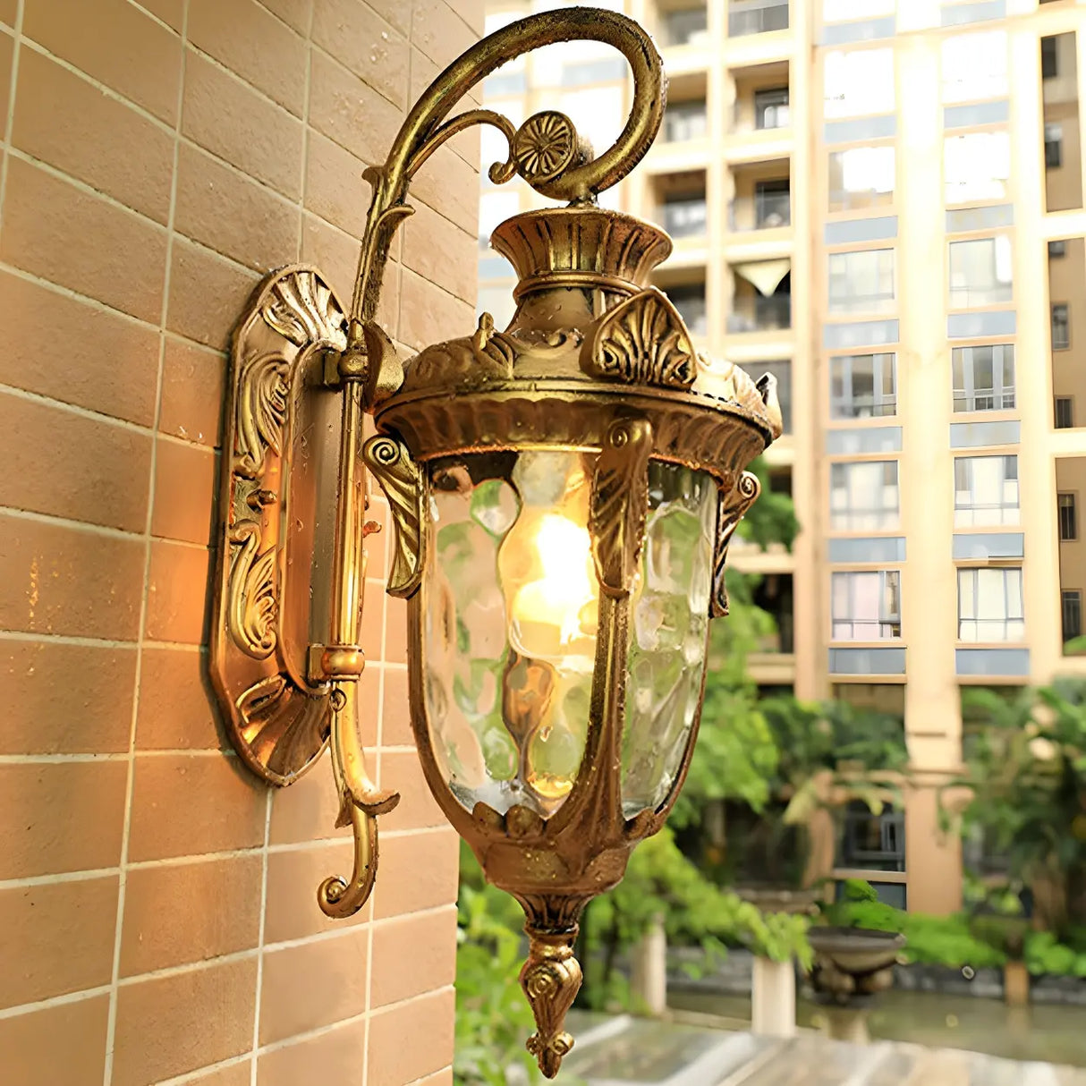 Elegant Lantern Bronze Glass Outdoor LED Wall Lamp Image - 3