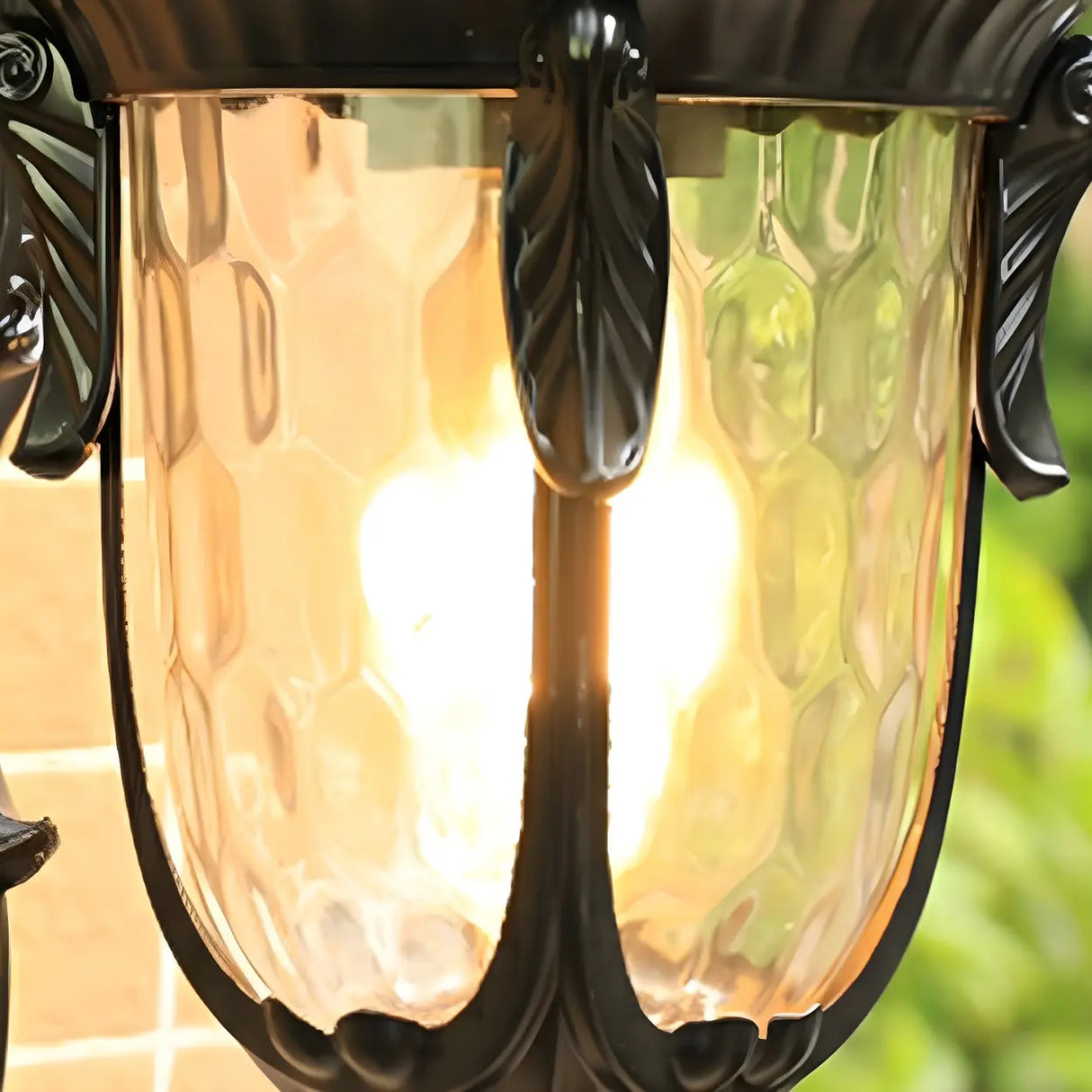 Elegant Lantern Bronze Glass Outdoor LED Wall Lamp Image - 8