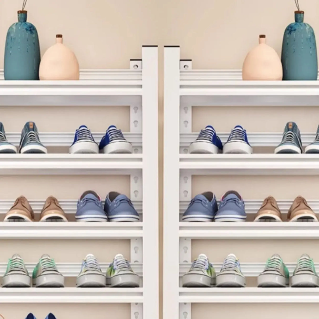 Elegant Layered Mint Green Metal Shoe Storage Rack Entryway Image - 12