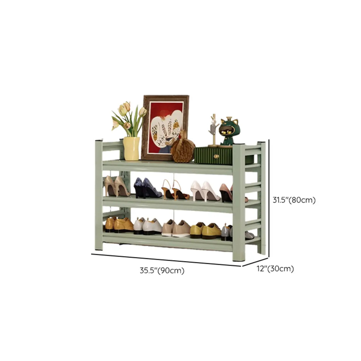 Elegant Layered Mint Green Metal Shoe Storage Rack Entryway Image - 16