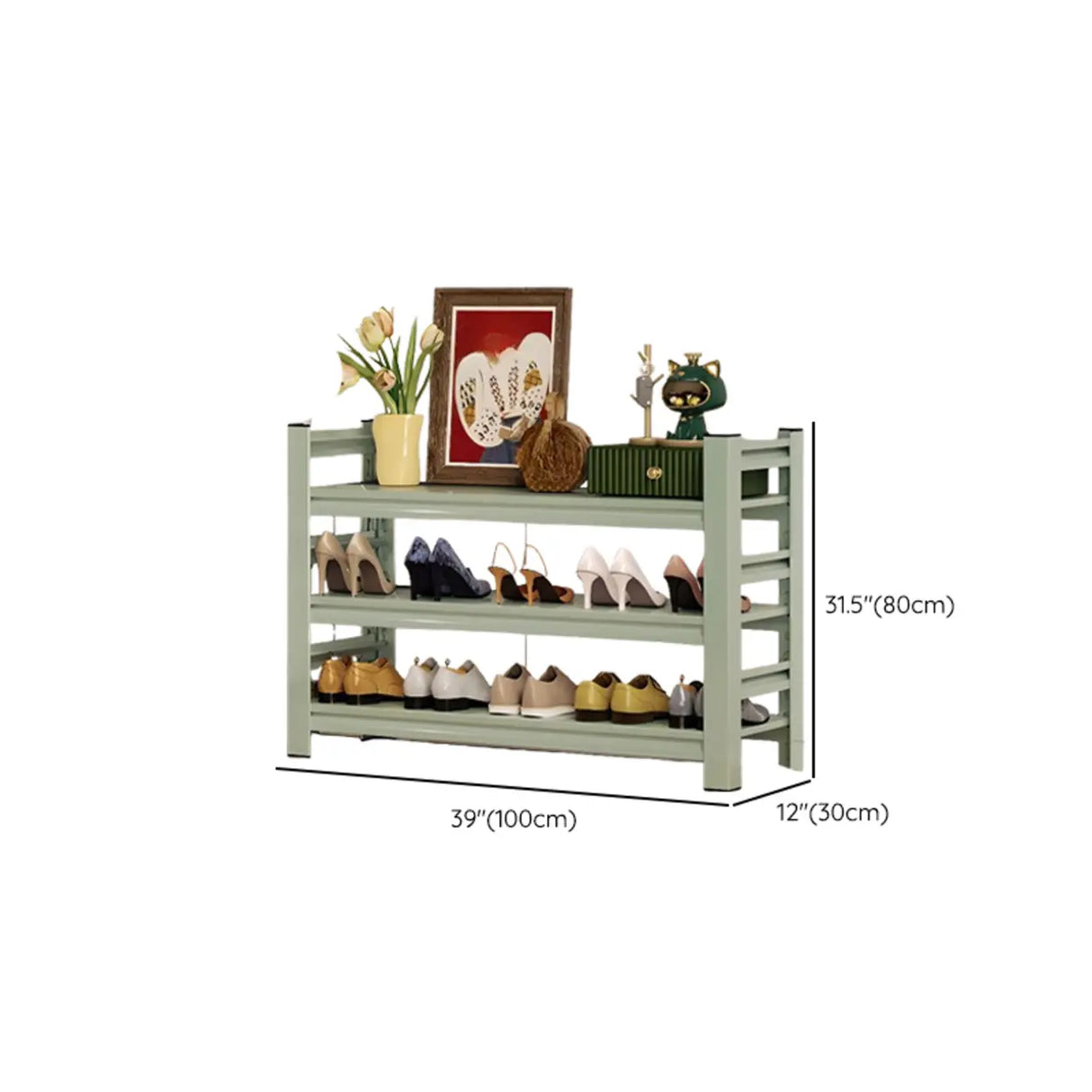 Elegant Layered Mint Green Metal Shoe Storage Rack Entryway Image - 17