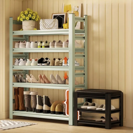 Elegant Layered Mint Green Metal Shoe Storage Rack Entryway Image - 1