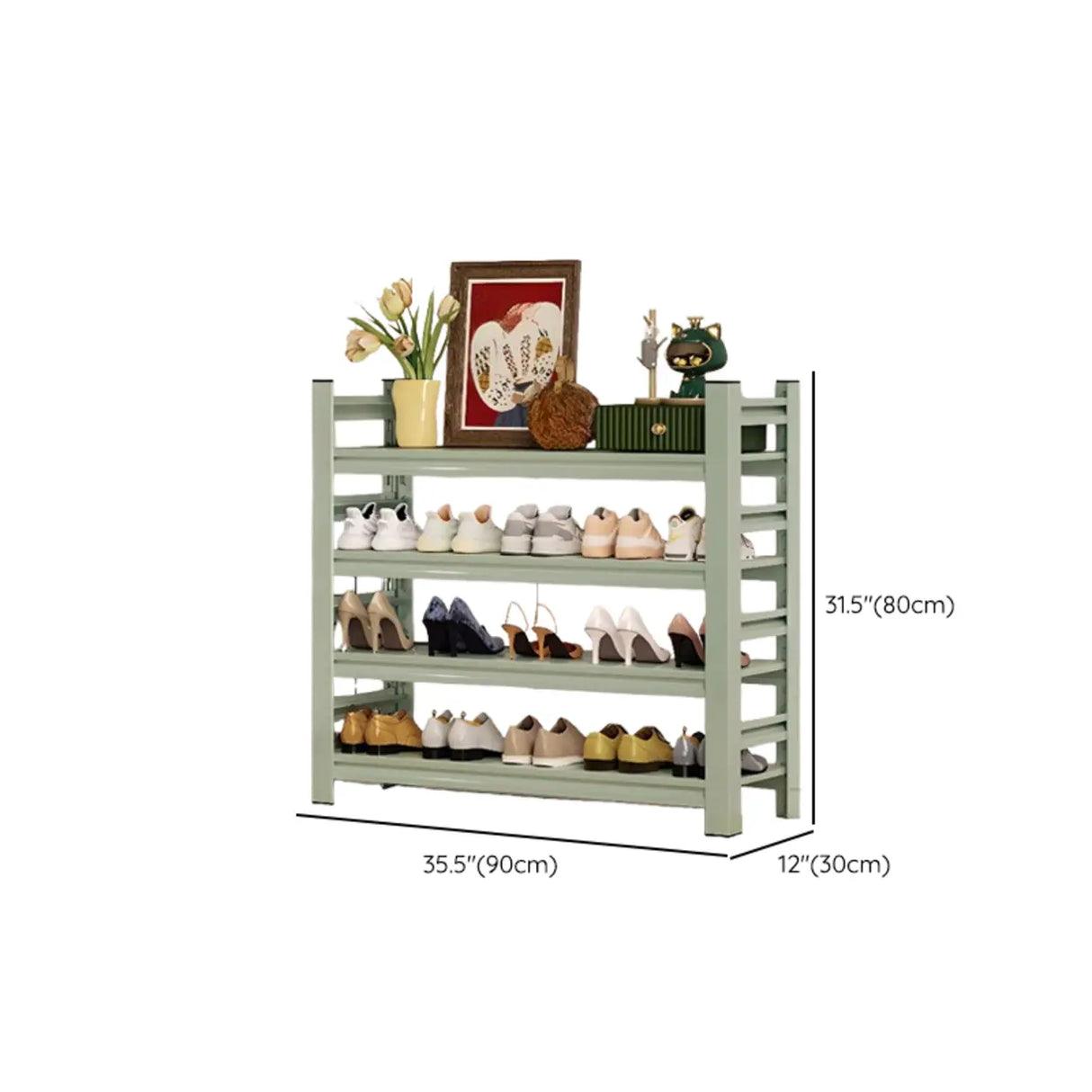 Elegant Layered Mint Green Metal Shoe Storage Rack Entryway Image - 20