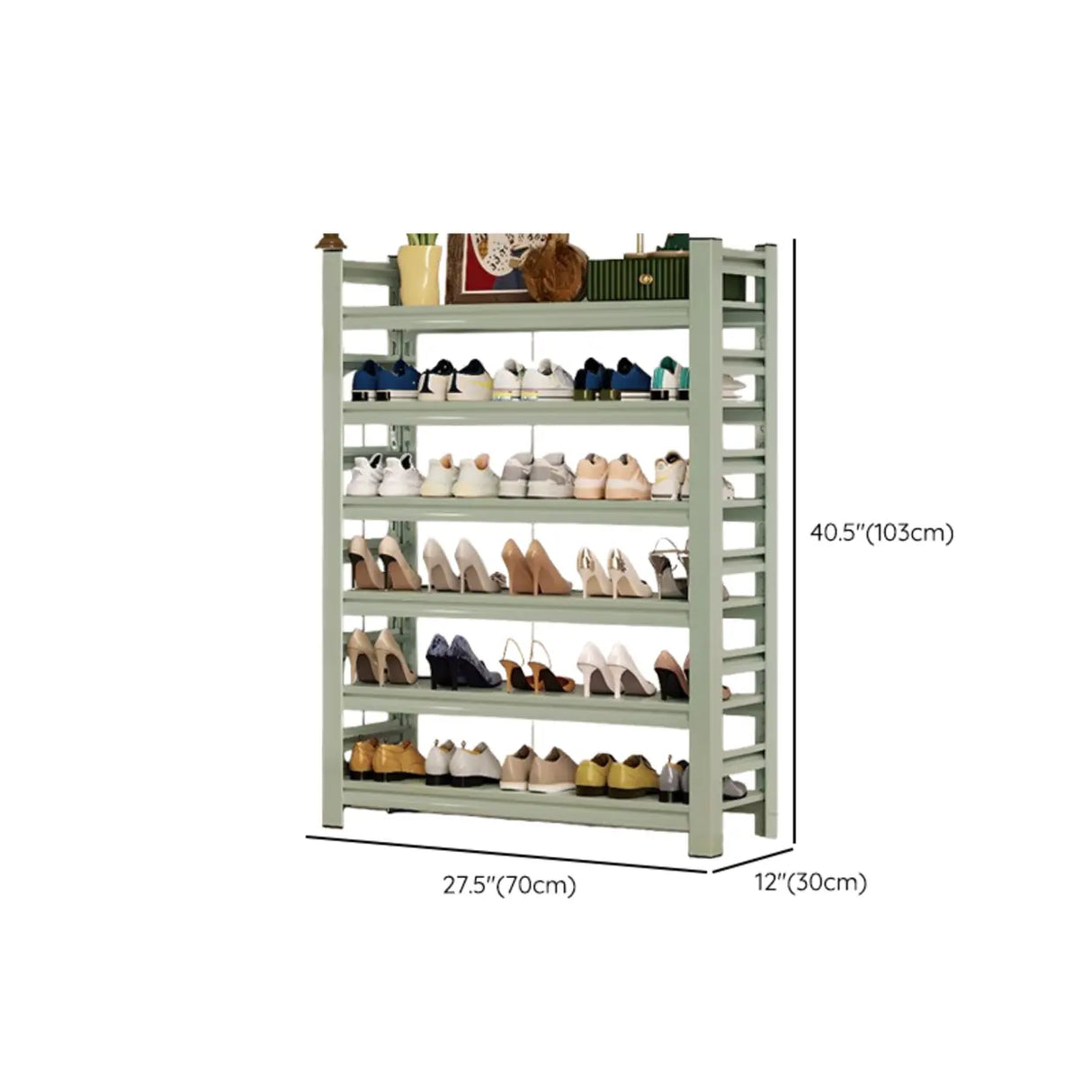 Elegant Layered Mint Green Metal Shoe Storage Rack Entryway Image - 26