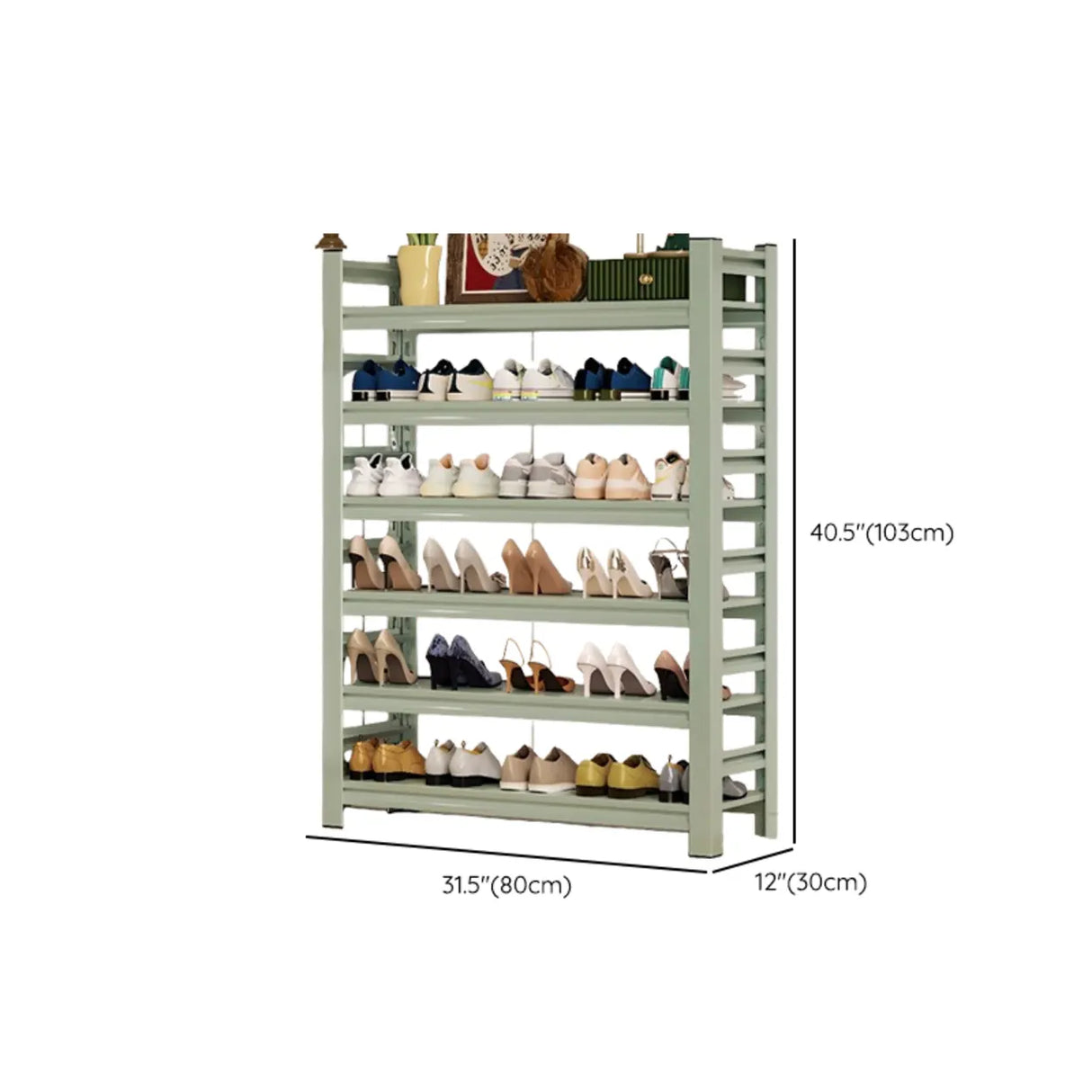 Elegant Layered Mint Green Metal Shoe Storage Rack Entryway Image - 27