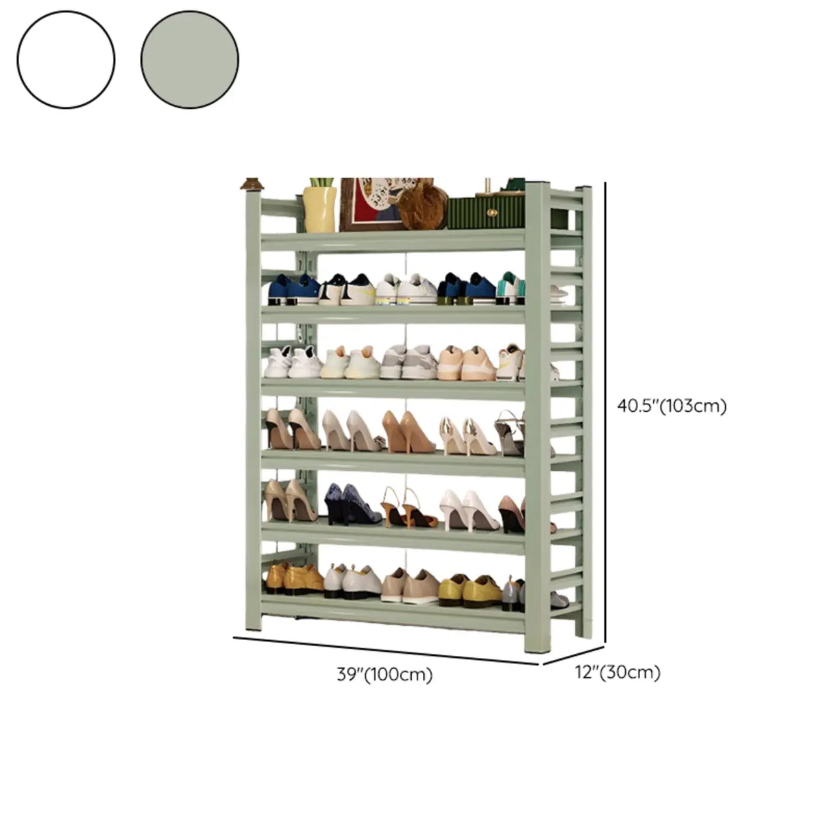 Elegant Layered Mint Green Metal Shoe Storage Rack Entryway Image - 29