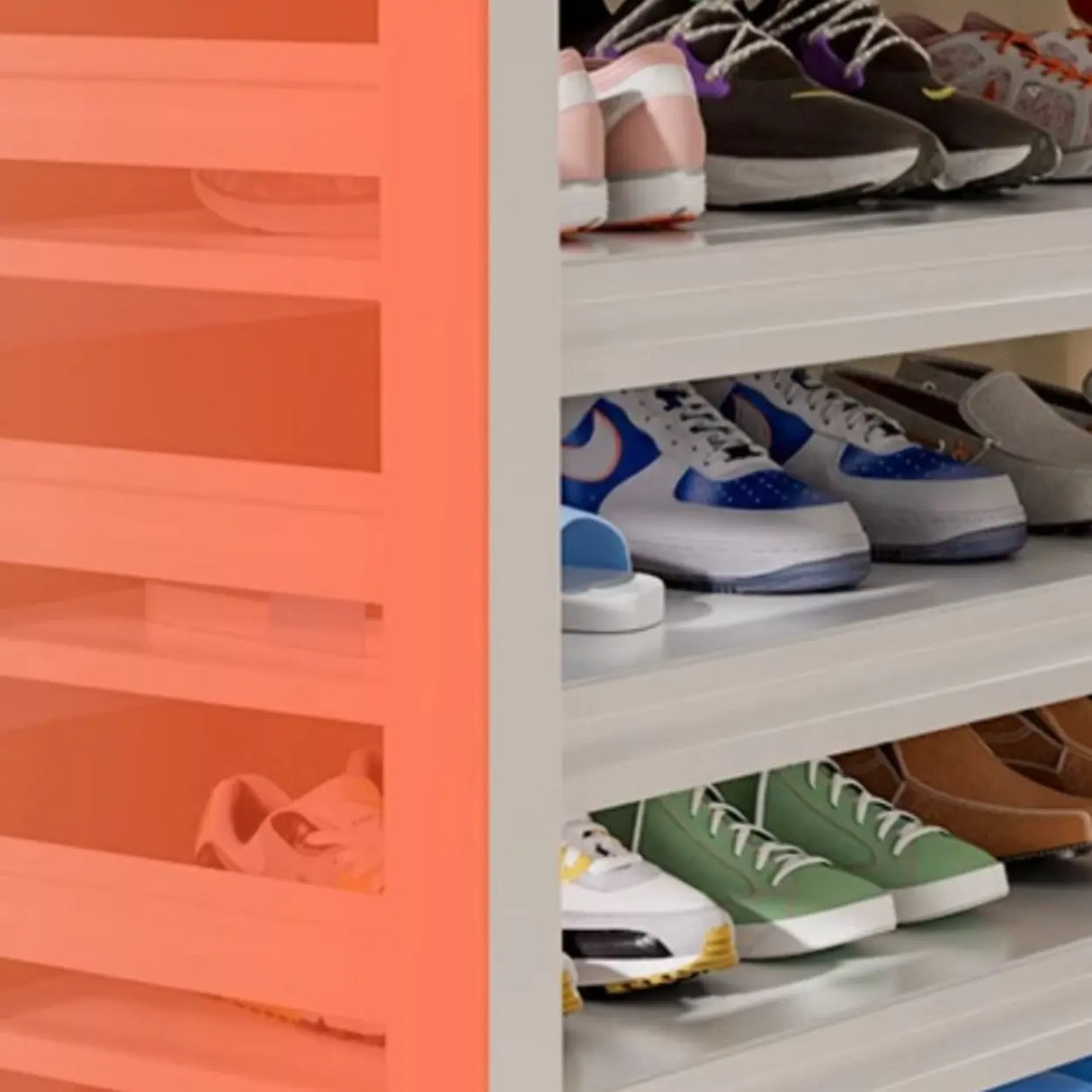 Elegant Layered Mint Green Metal Shoe Storage Rack Entryway Image - 9