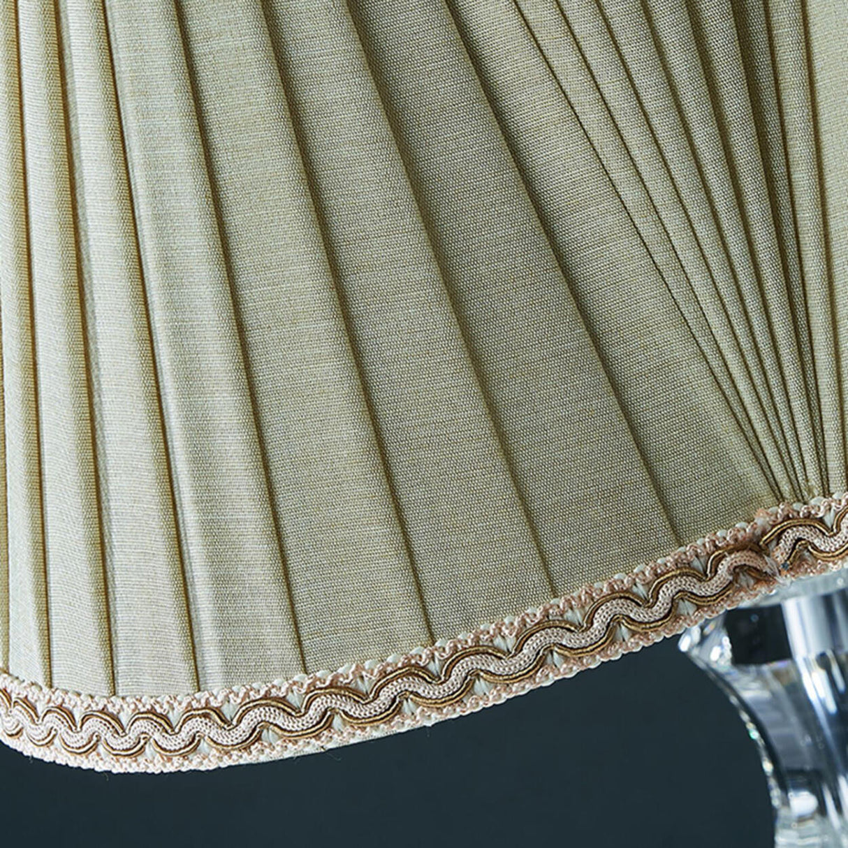 Elegant Light Green Pleated Shade Crystal Table Lamp Image - 10