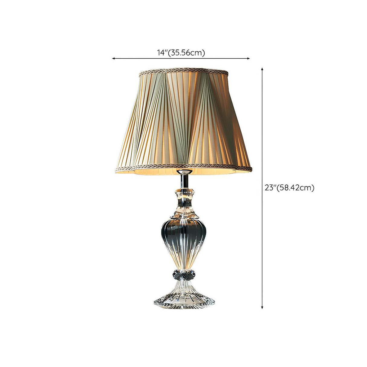 Elegant Light Green Pleated Shade Crystal Table Lamp