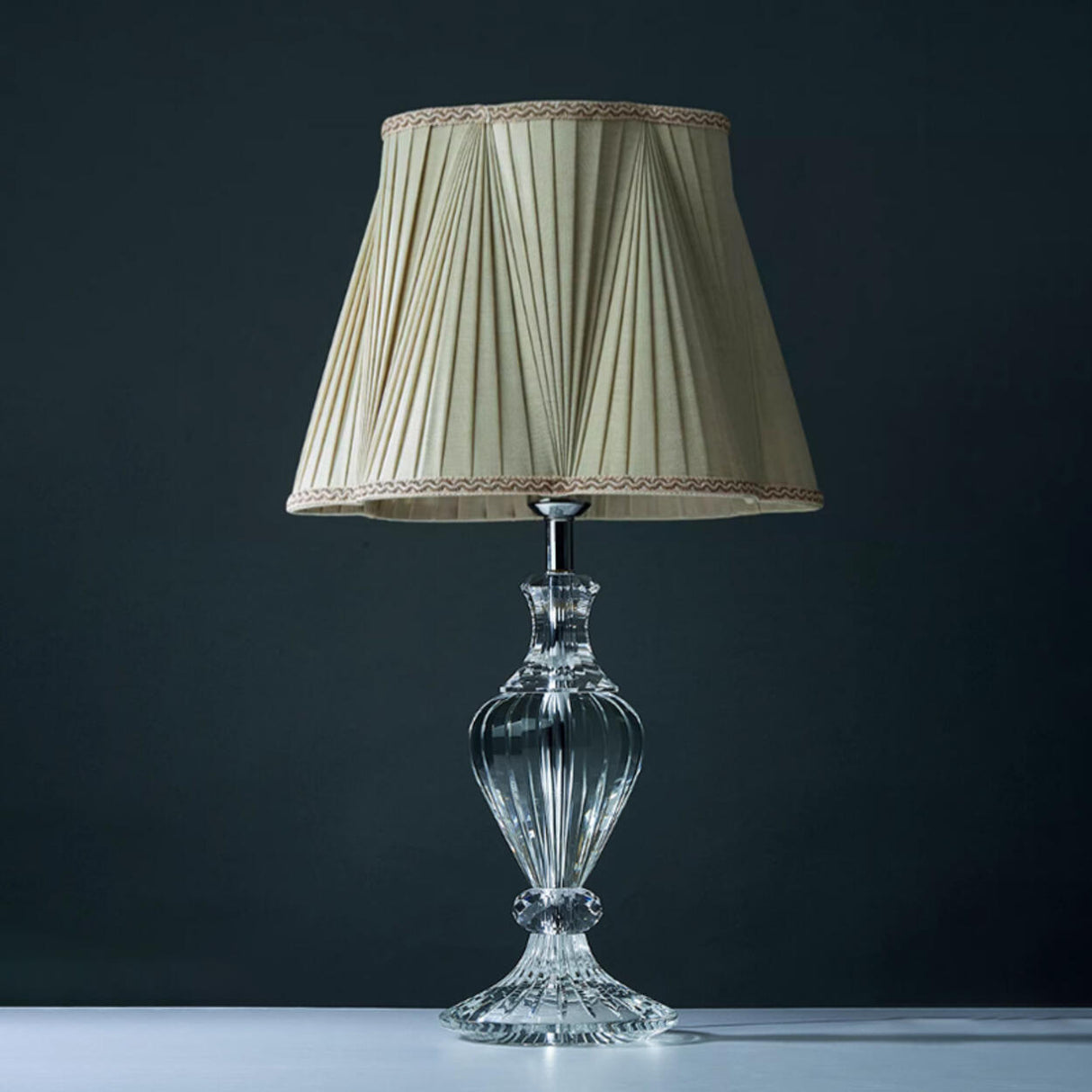 Elegant Light Green Pleated Shade Crystal Table Lamp Image - 4