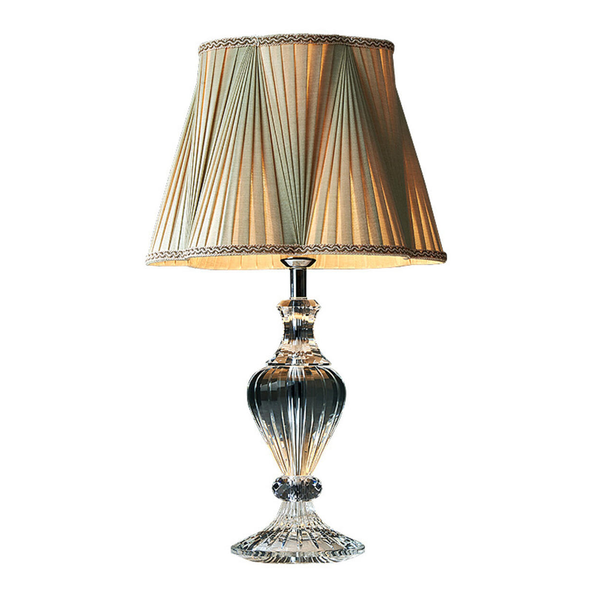 Elegant Light Green Pleated Shade Crystal Table Lamp Image - 5