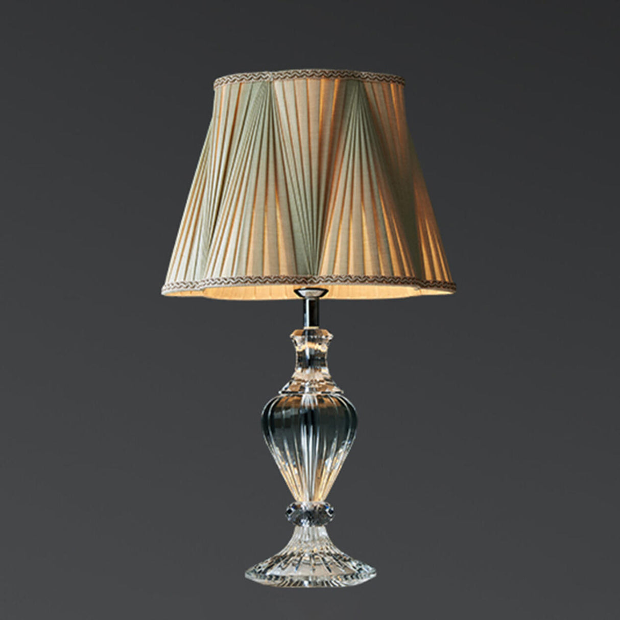 Elegant Light Green Pleated Shade Crystal Table Lamp Image - 6