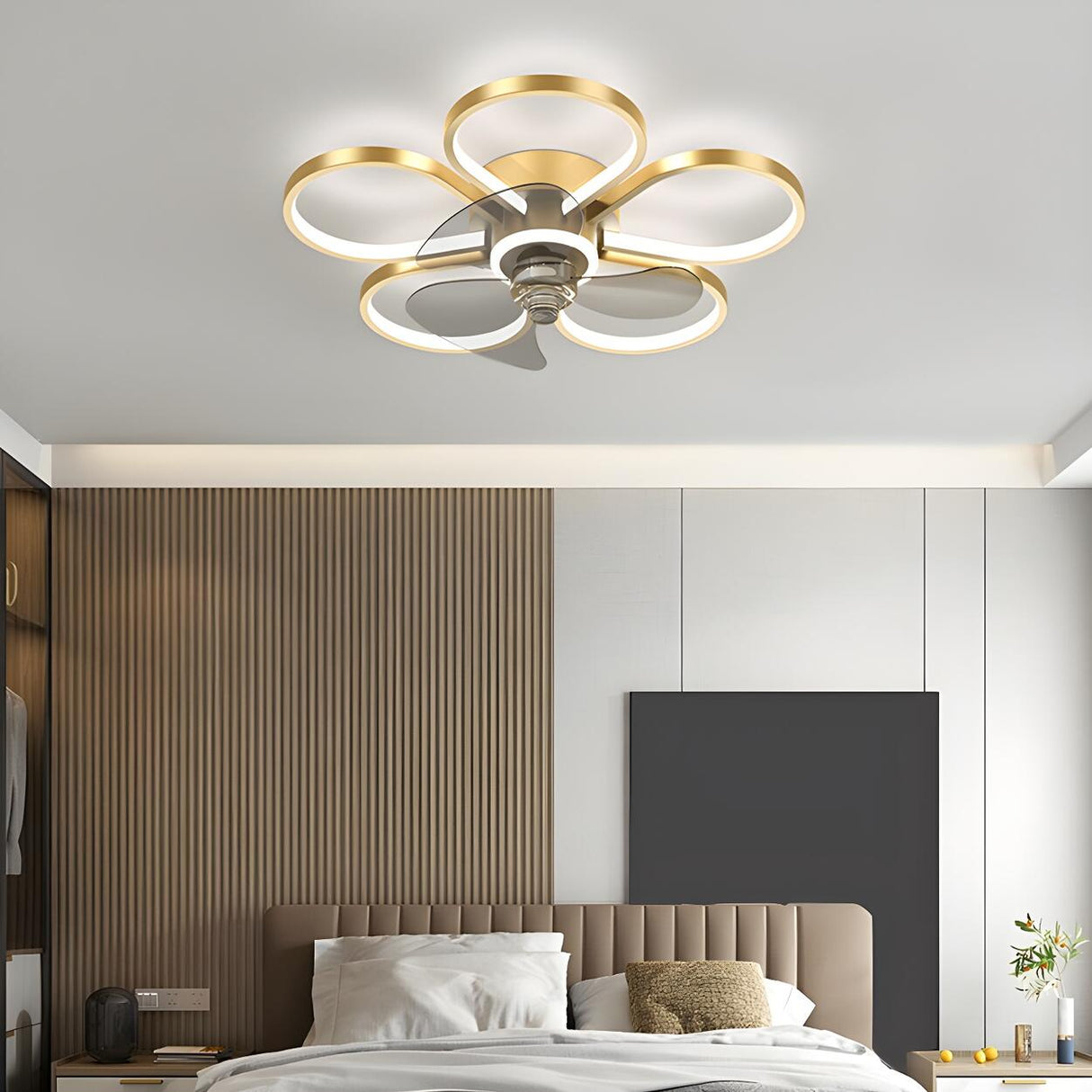 Elegant Linear Flower Metal Ceiling Fan with LED Light Image - 3