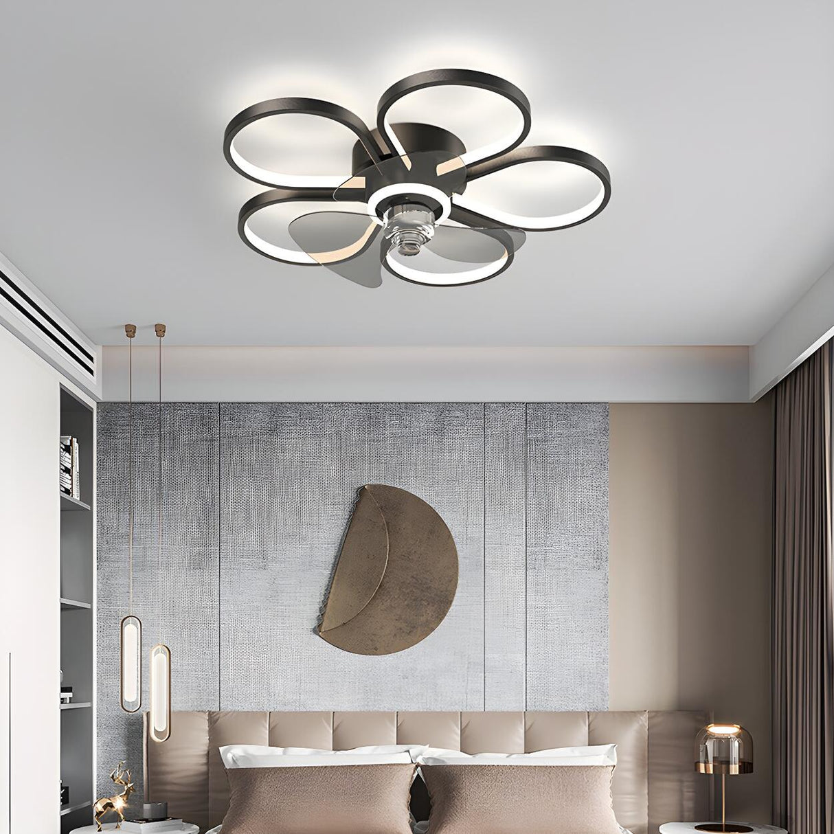 Elegant Linear Flower Metal Ceiling Fan with LED Light Image - 4