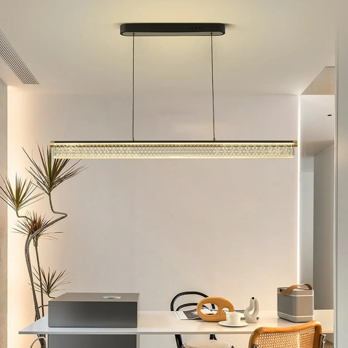 Elegant Linear Glass Cylinder Island Pendant Light Image - 3