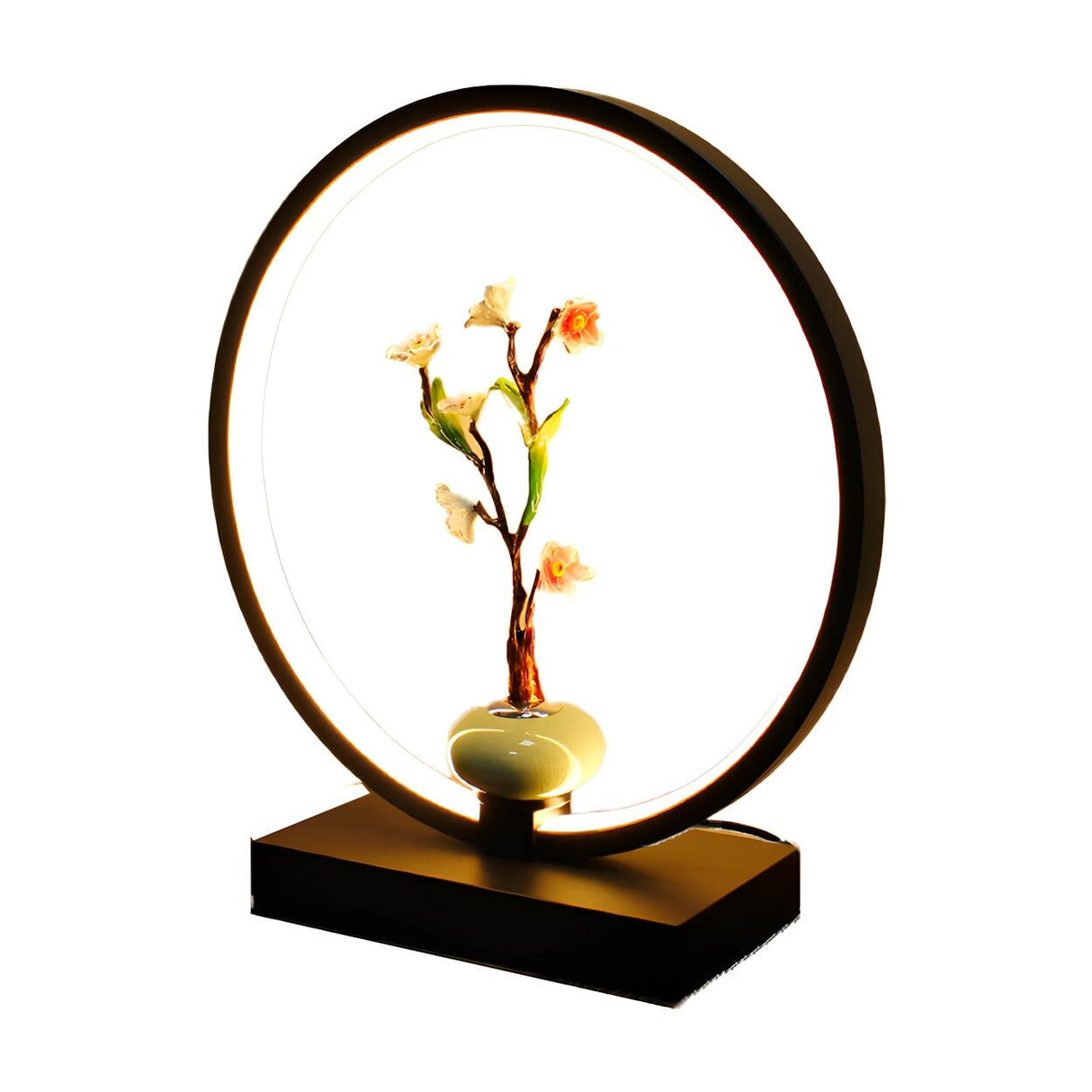 Elegant Lotus Black Geometric Frame Decor Table Lamp Image - 6