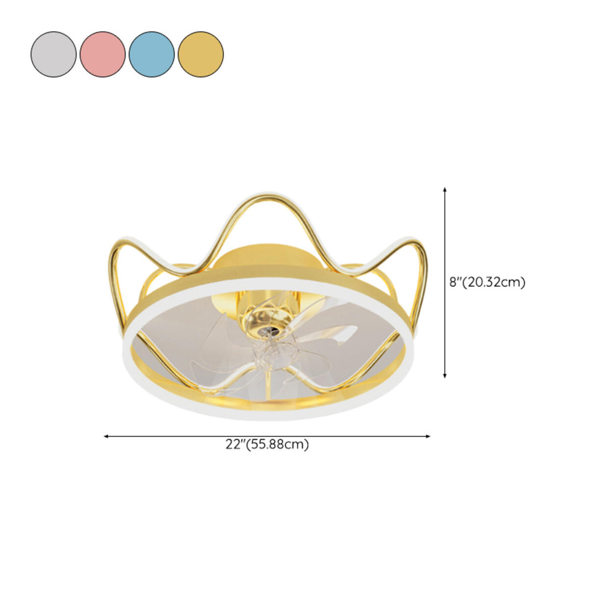 Elegant Metal Crown Semi-Flush Ceiling Fan with Light Image - 19