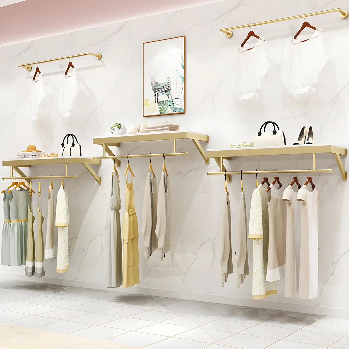 Elegant Metal Gold Wall-Mounted Coat Rack with Hooks Image - 4