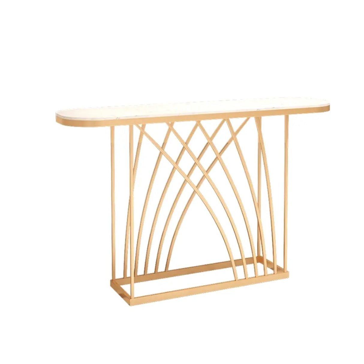 Elegant Metal Oval Marble Gold Foyer Console Table Image - 11