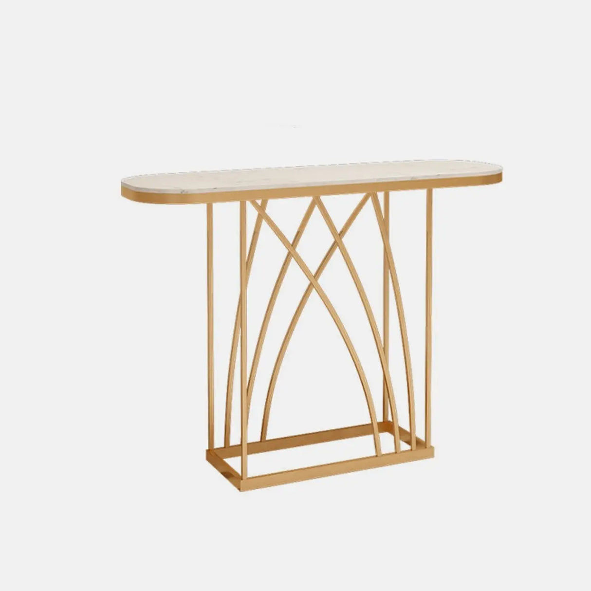 Elegant Metal Oval Marble Gold Foyer Console Table Image - 12