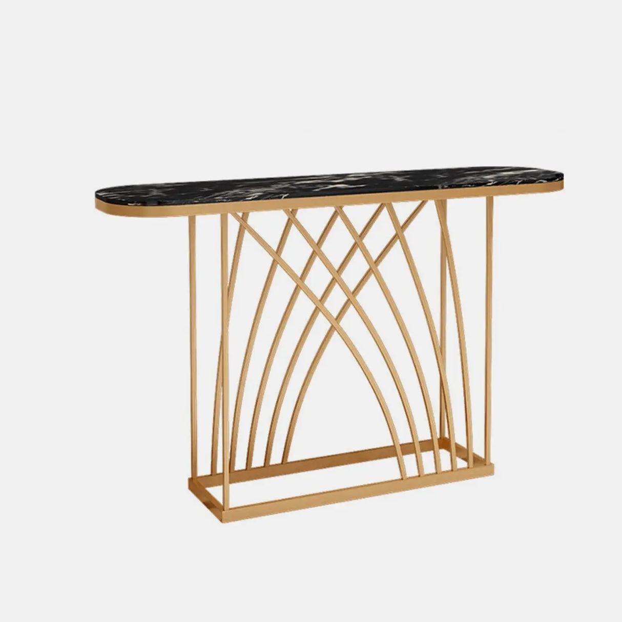 Elegant Metal Oval Marble Gold Foyer Console Table Image - 13