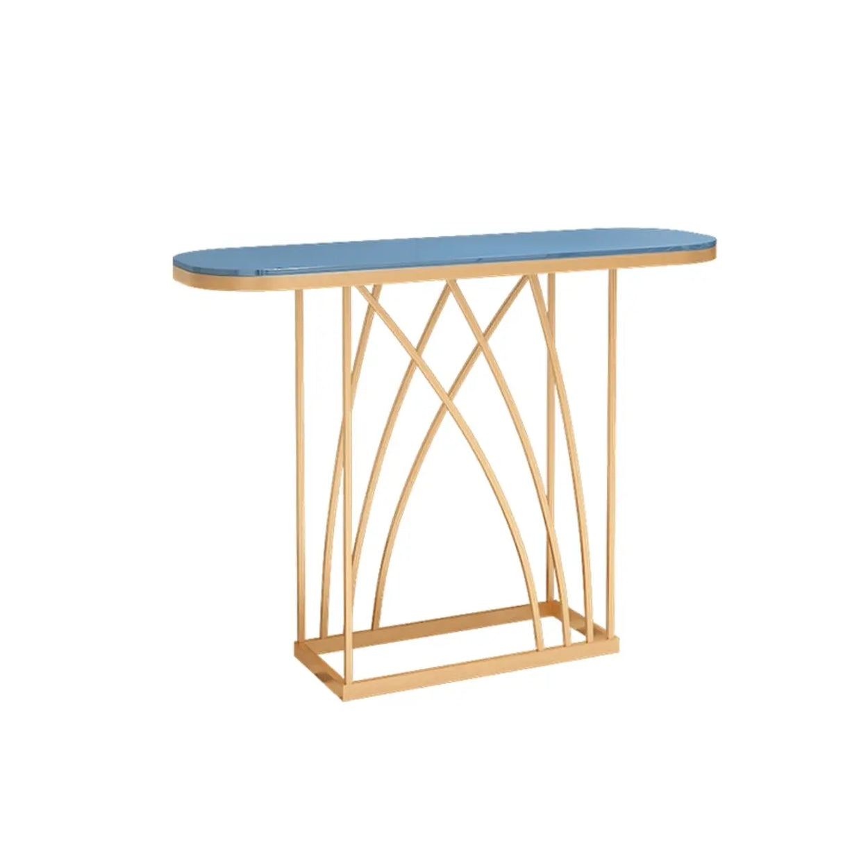Elegant Metal Oval Marble Gold Foyer Console Table Image - 14