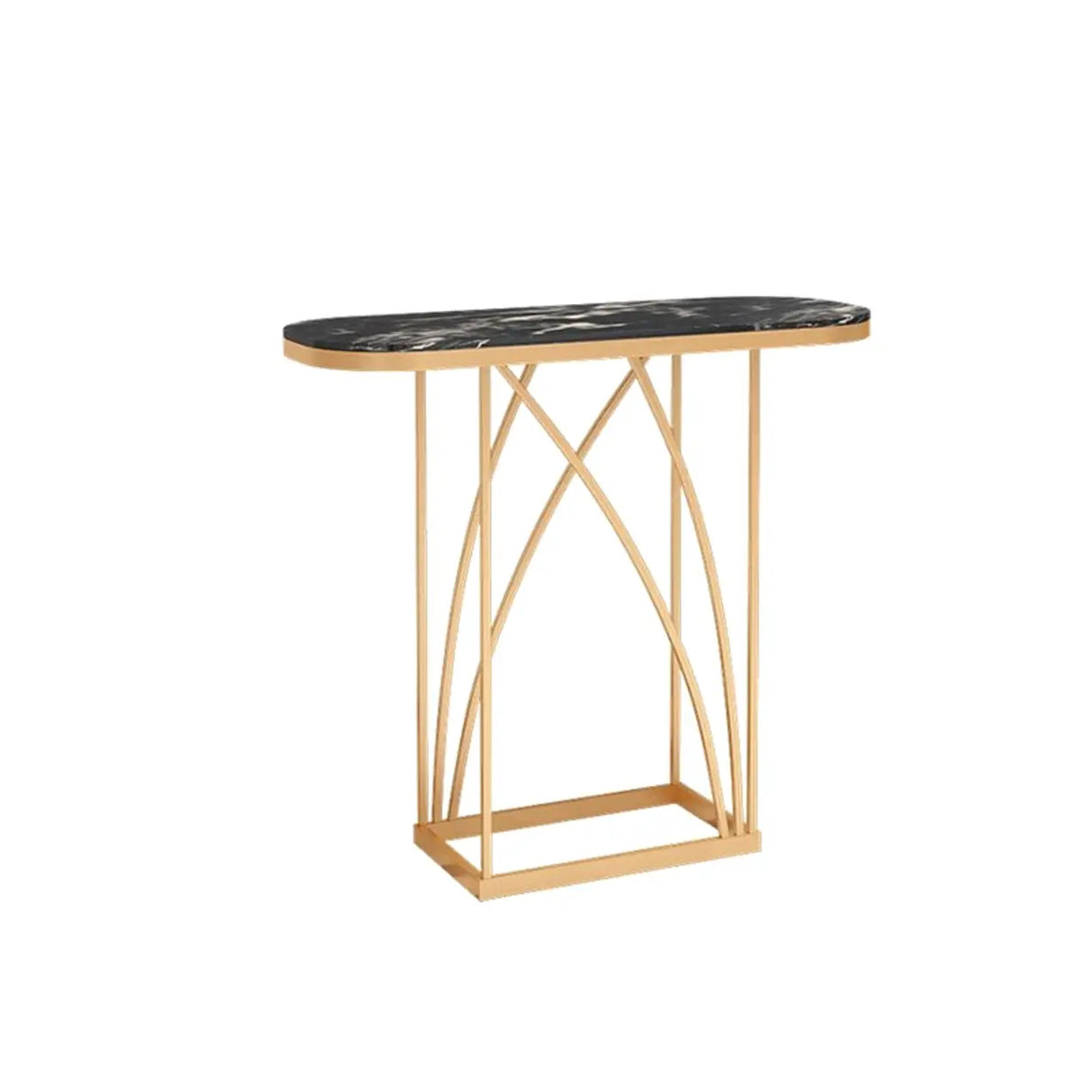 Elegant Metal Oval Marble Gold Foyer Console Table Image - 2