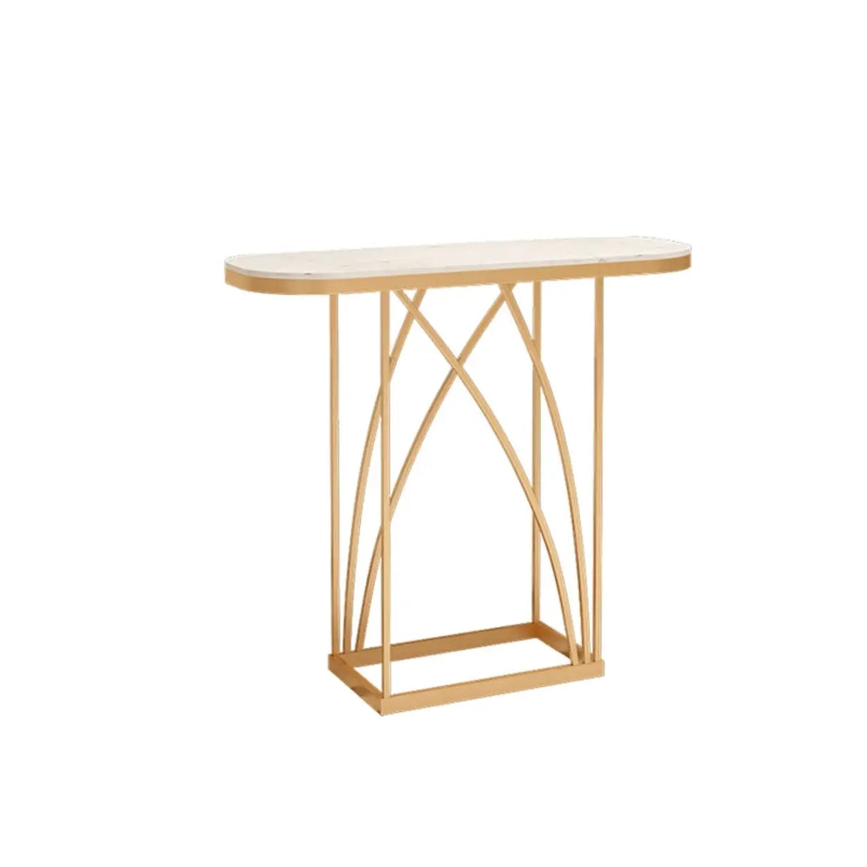 Elegant Metal Oval Marble Gold Foyer Console Table Image - 3