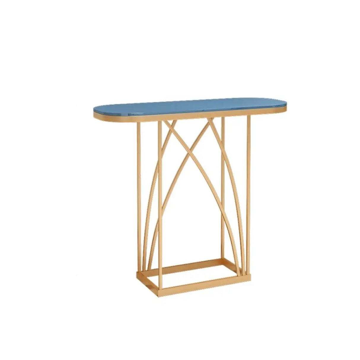 Elegant Metal Oval Marble Gold Foyer Console Table Image - 5