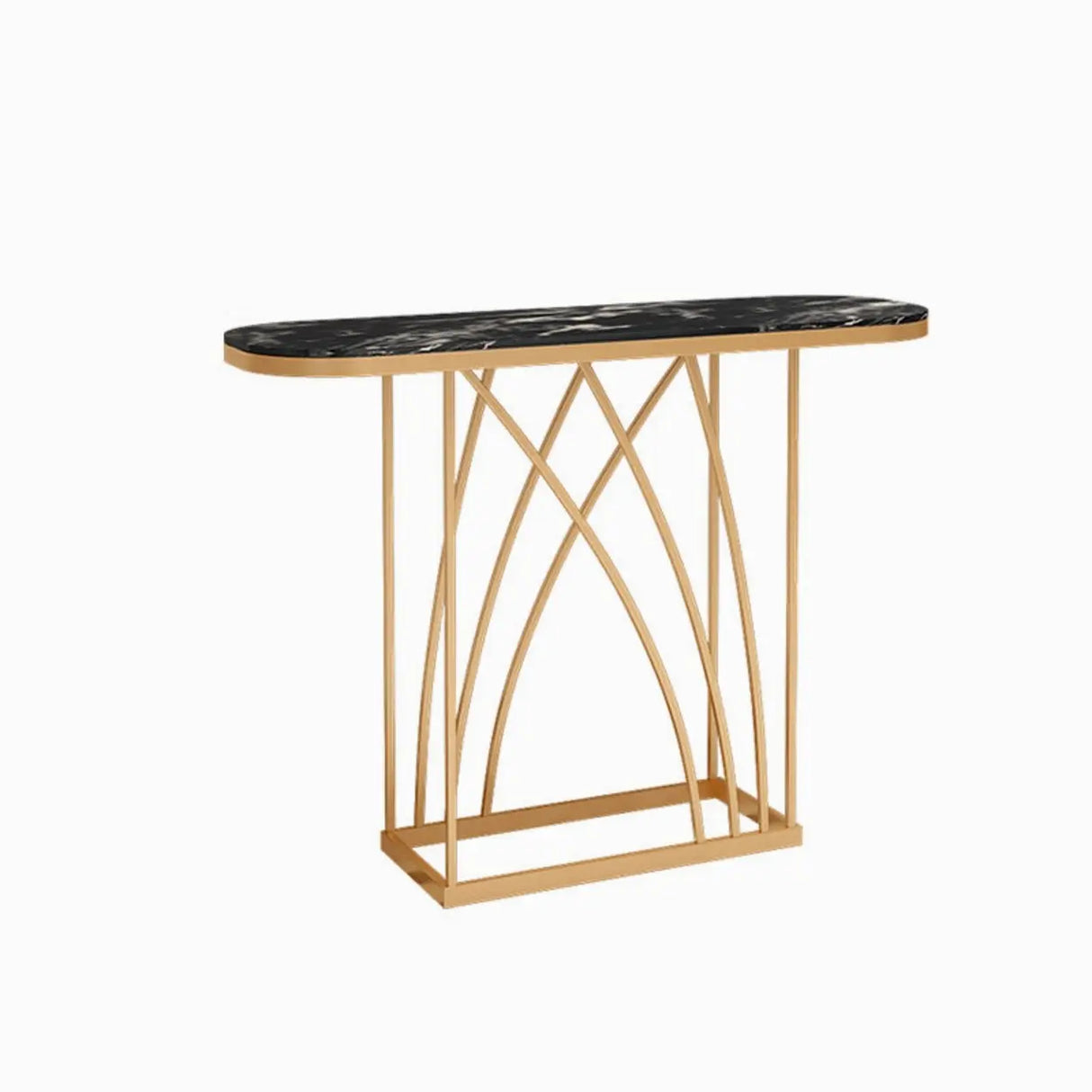 Elegant Metal Oval Marble Gold Foyer Console Table Image - 7
