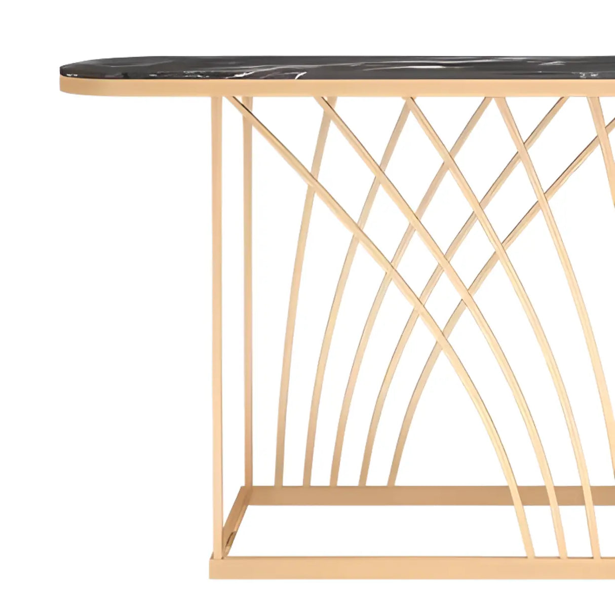 Elegant Metal Oval Marble Gold Foyer Console Table Image - 8