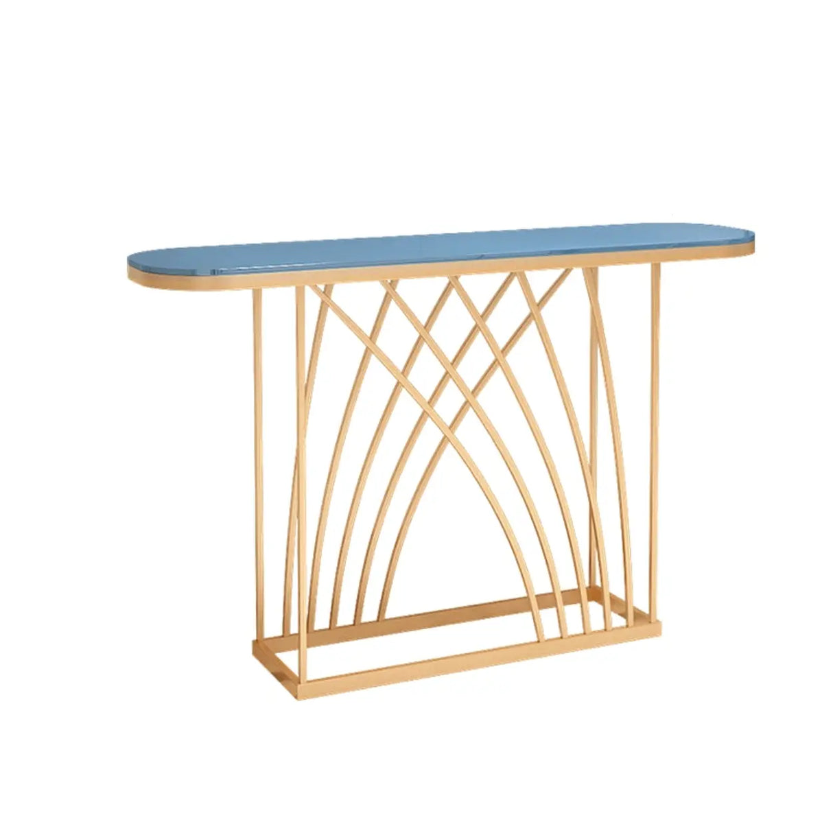 Elegant Metal Oval Marble Gold Foyer Console Table Image - 9