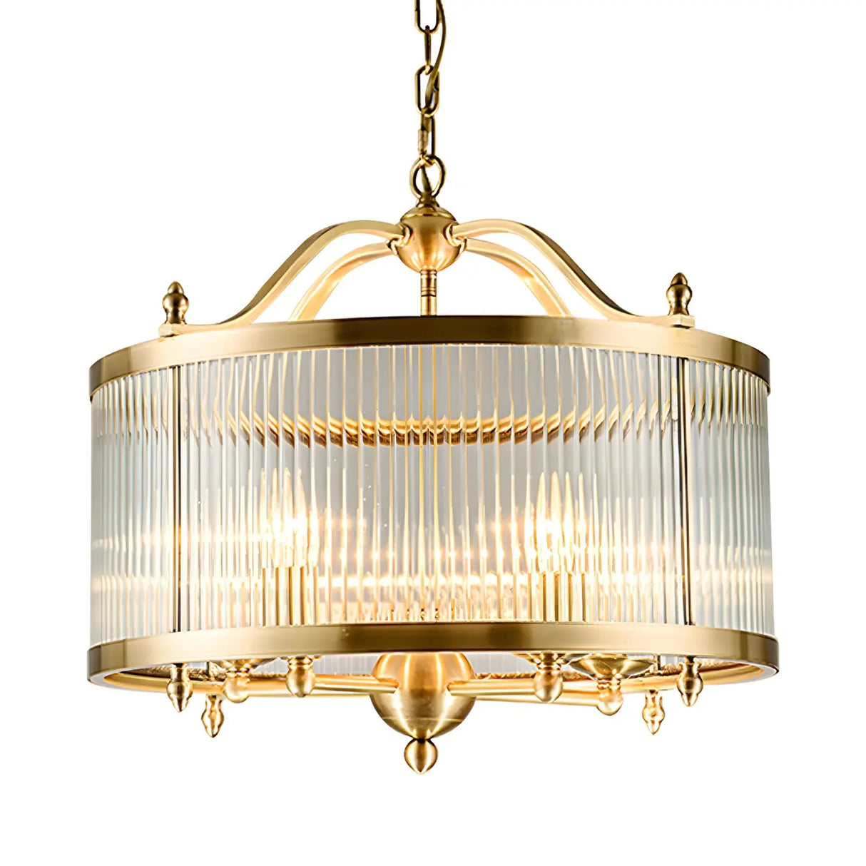 Elegant Modern Gold Ribbed Glass Drum Chandelier Image - 7