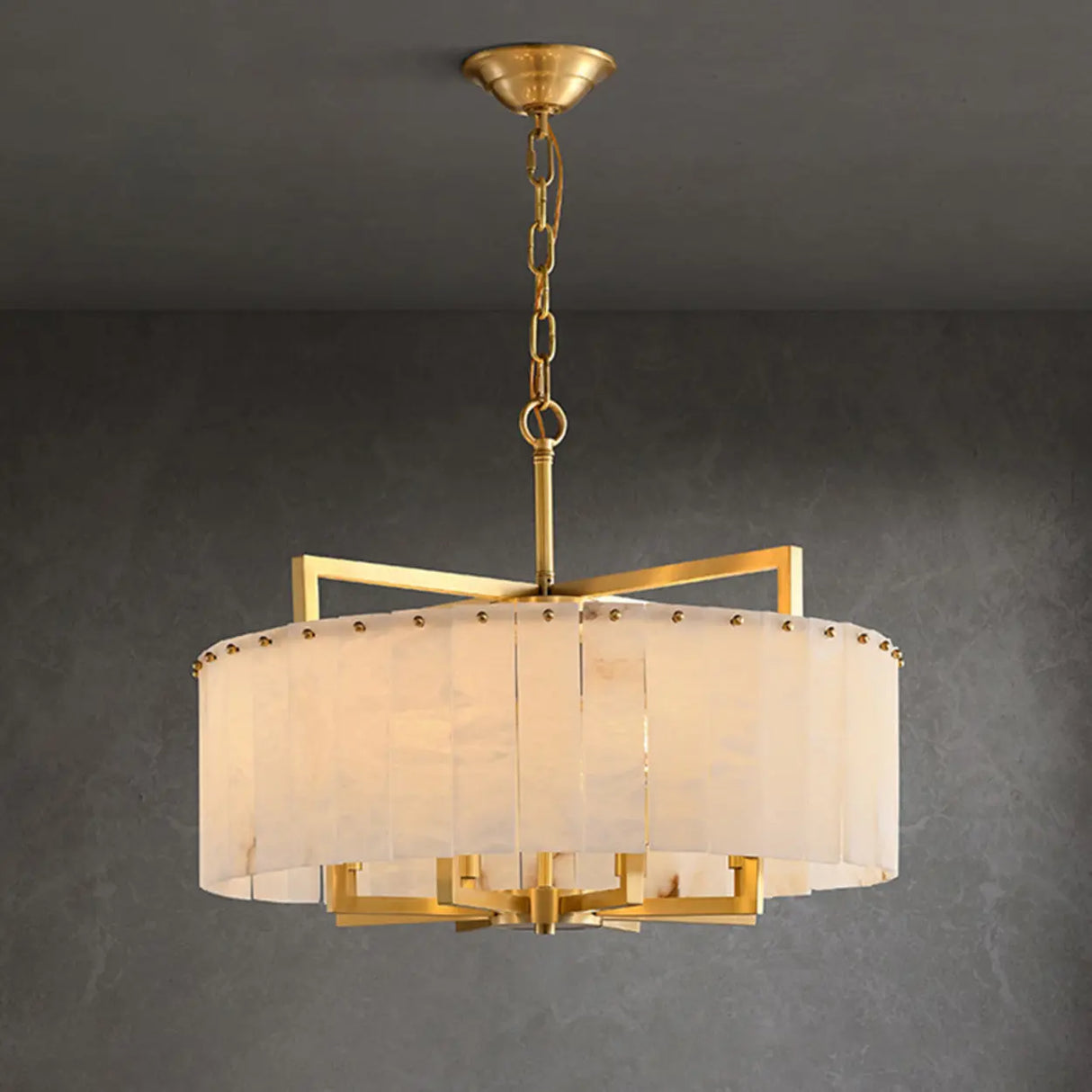 Elegant Modern Round White Stone Chandelier Living Room Image - 10