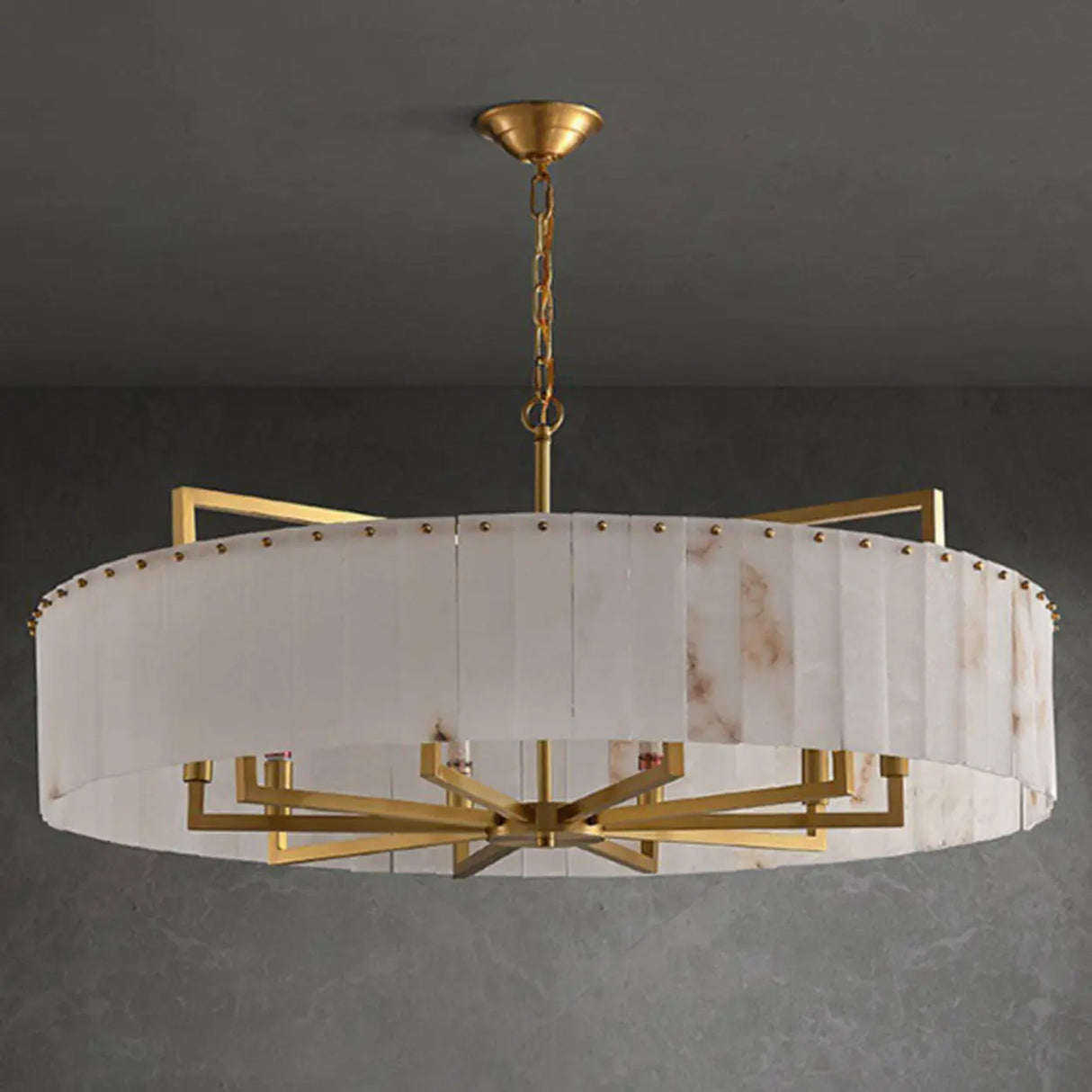 Elegant Modern Round White Stone Chandelier Living Room Image - 11